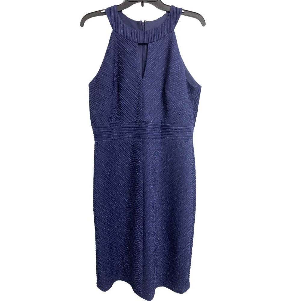 Eliza J. Blue Metallic Halter Neck Sheath Dress Size 14‎